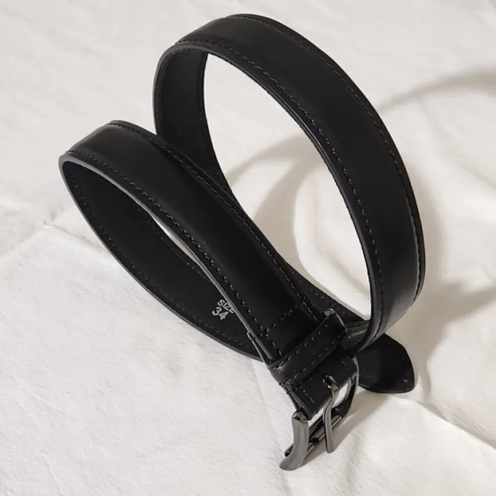 Dickies Men's Black Genuine Leather Adjustable Clasp Metal Buckle Belt SZ 34